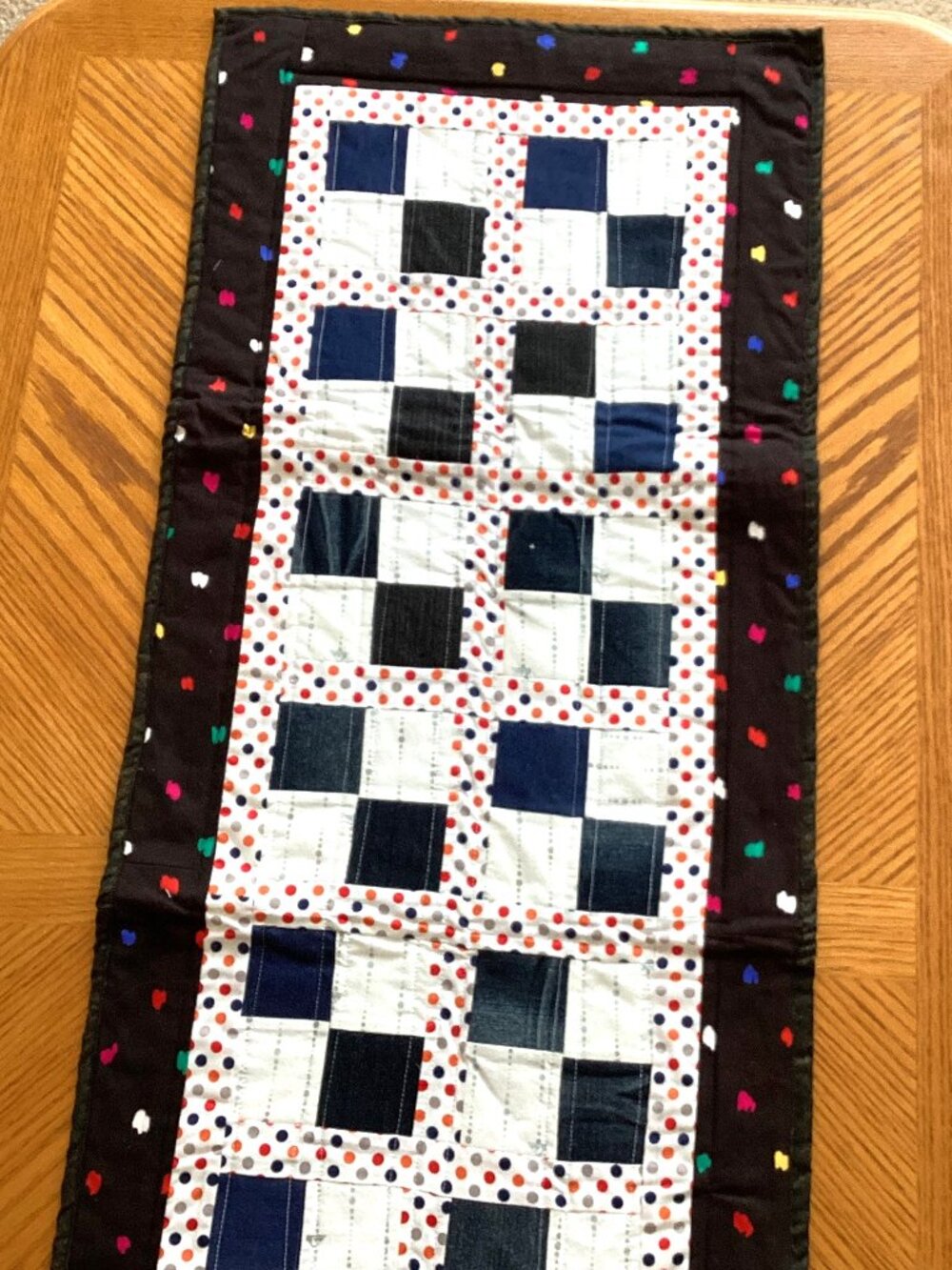 Handmade Rectangle Reversable Table Runner Topper Upcycled Jeans Table Linens - Picture 3 of 5